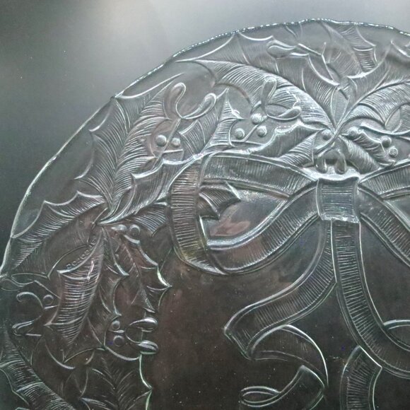 Duralex France Clear Glass Christmas Wreath Bow Holly Serving Platter Plate 13" - Picture 6 of 7